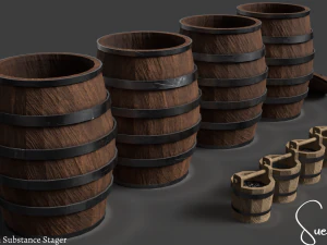 Barrels And Buckets 3D Model