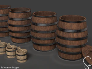 Barrels And Buckets 3D Model