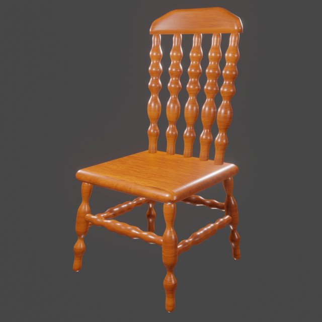 Wood chair 3D Model .c4d .max .obj .3ds .fbx .stl .blend 