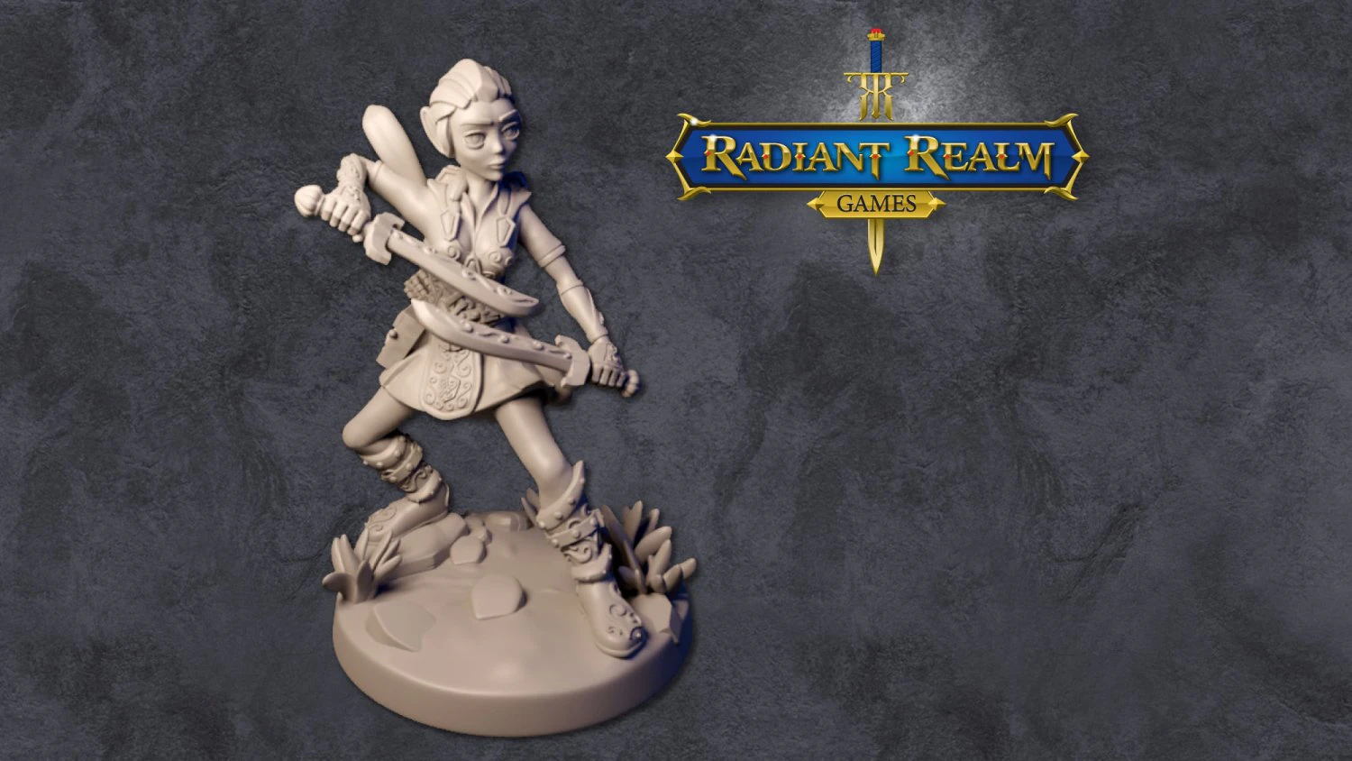 Elfa ranger feminina nível 20 com duas espadas estilo anime de 32 mm para RPGs DND Pathfinder Modelo de Impressão 3D .c4d .max .obj .3ds .fbx .stl .blend