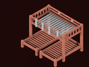 İki basamaklı ahşap yatak 3D Model