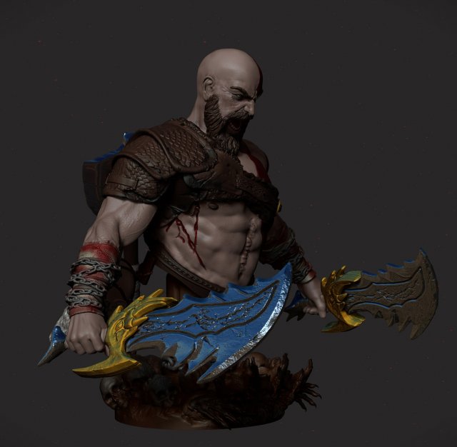 Kratos Bust God of War Ragnarok Model do druku 3D .c4d .max .obj .3ds .fbx .stl .blend