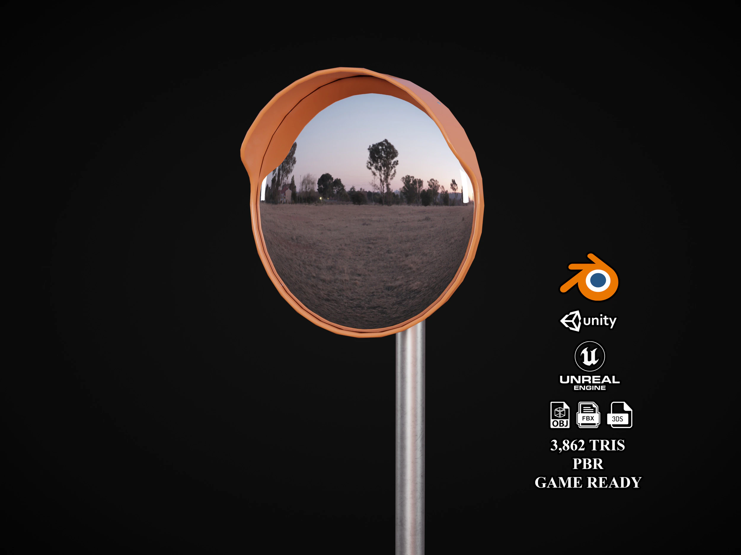Traffic Mirror 3D Model .c4d .max .obj .3ds .fbx .stl .blend 