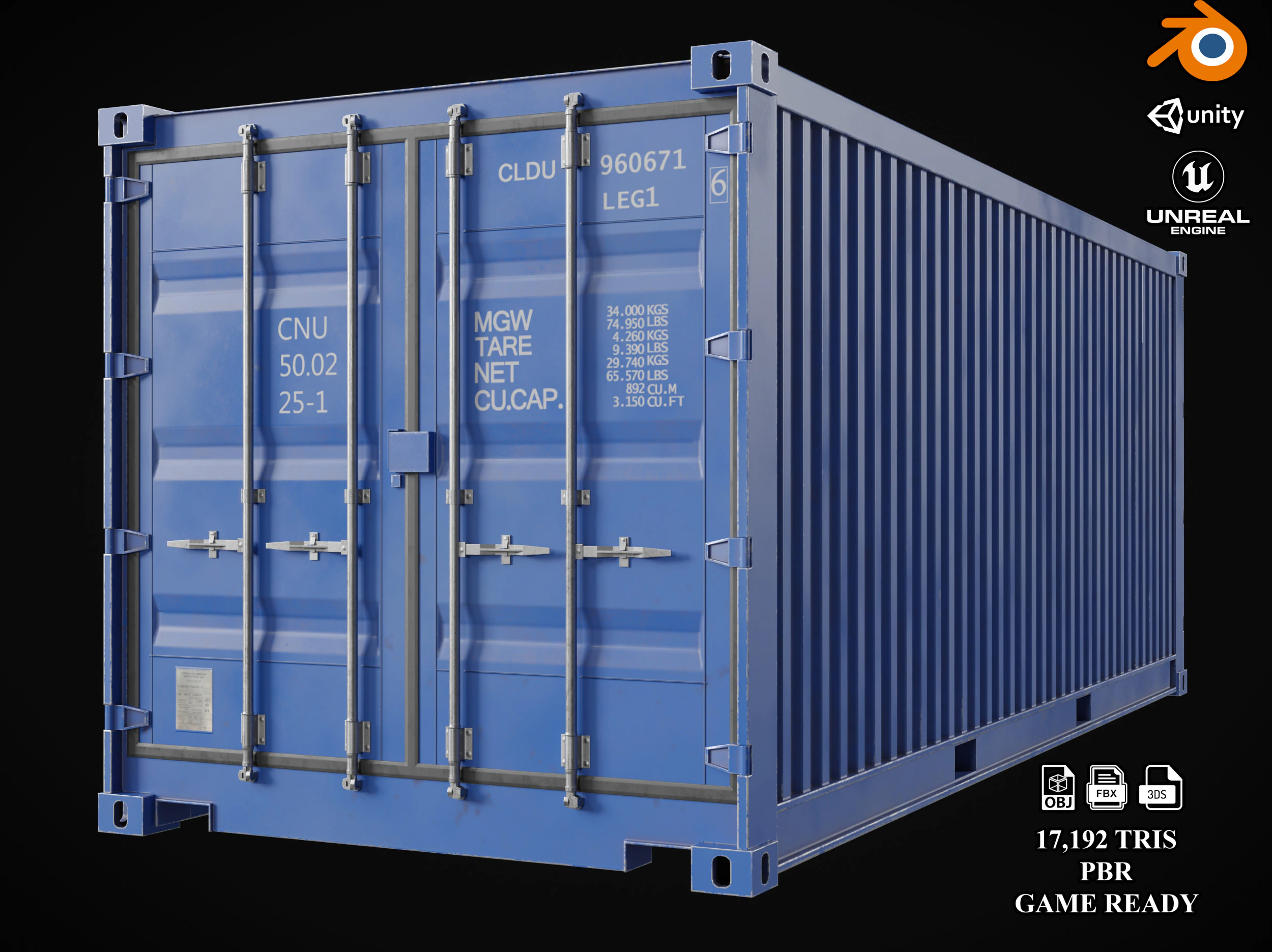 Versandcontainer 20 Fu&szlig; 3D Modell .c4d .max .obj .3ds .fbx .stl .blend 