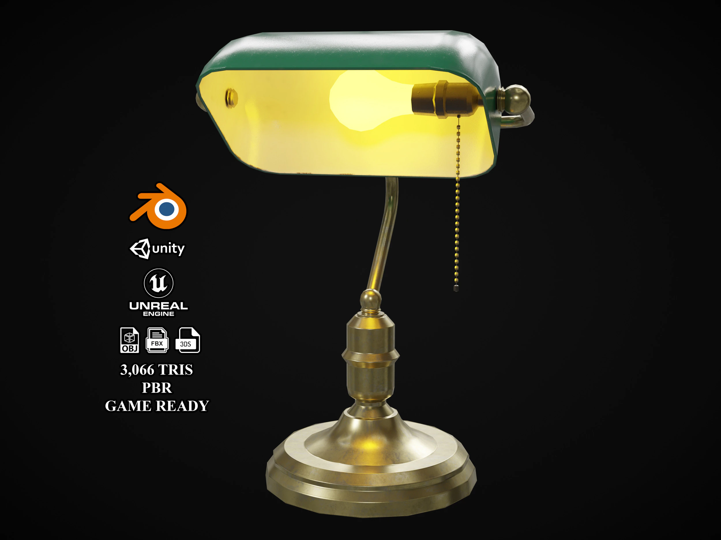 Banker lamp 3D Model .c4d .max .obj .3ds .fbx .stl .blend 