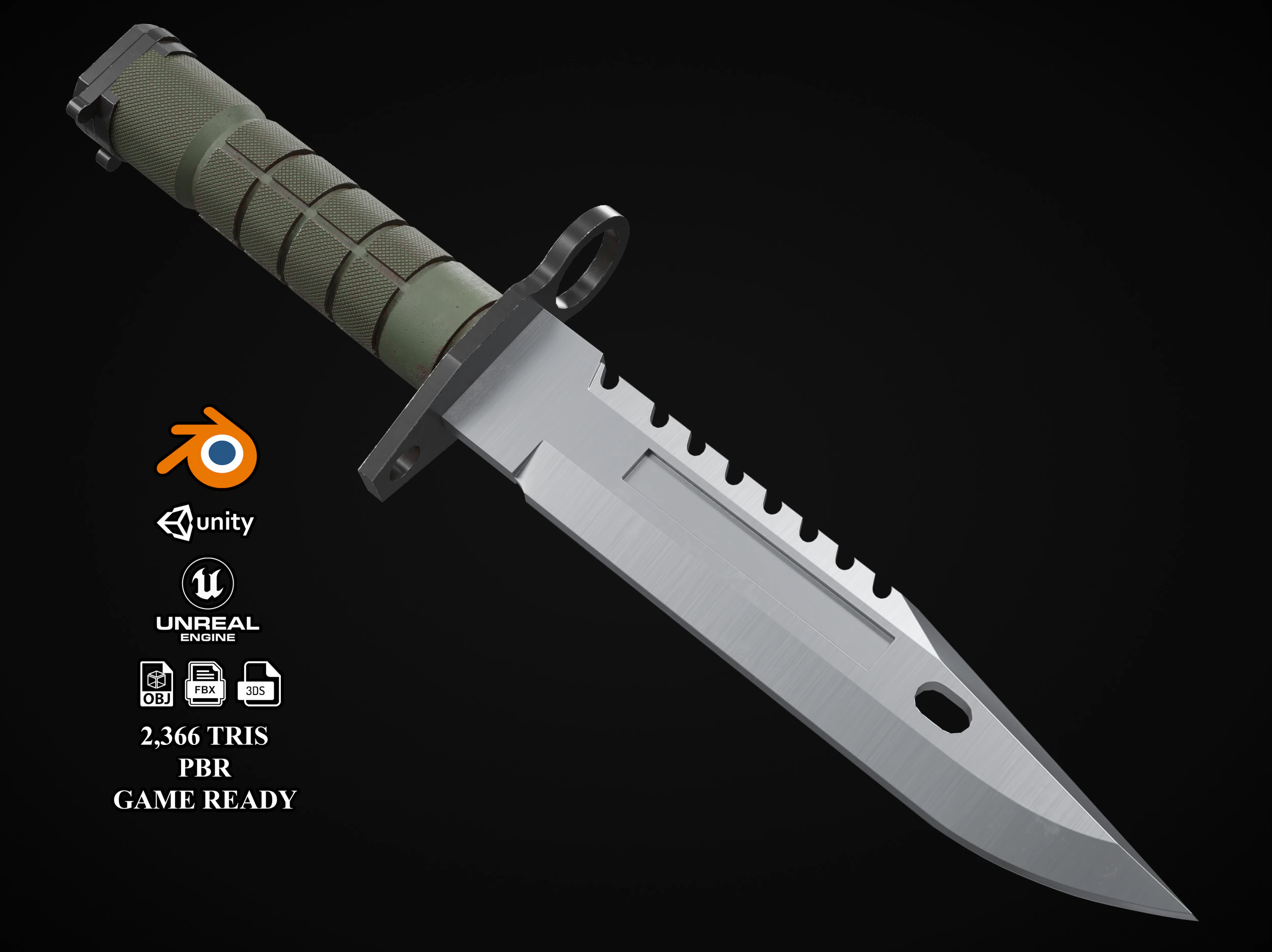 M9 Bayonet Tactical Knife 3D Model .c4d .max .obj .3ds .fbx .stl .blend 