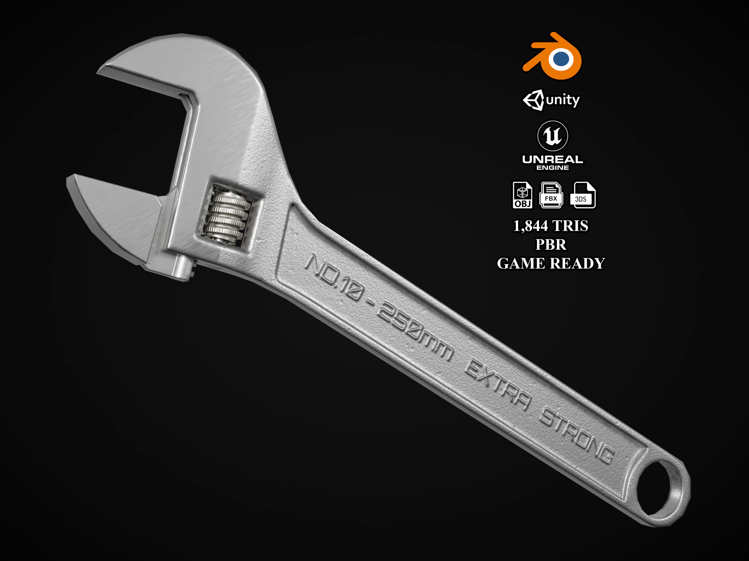 Adjustable wrench 3D Model .c4d .max .obj .3ds .fbx .stl .blend 