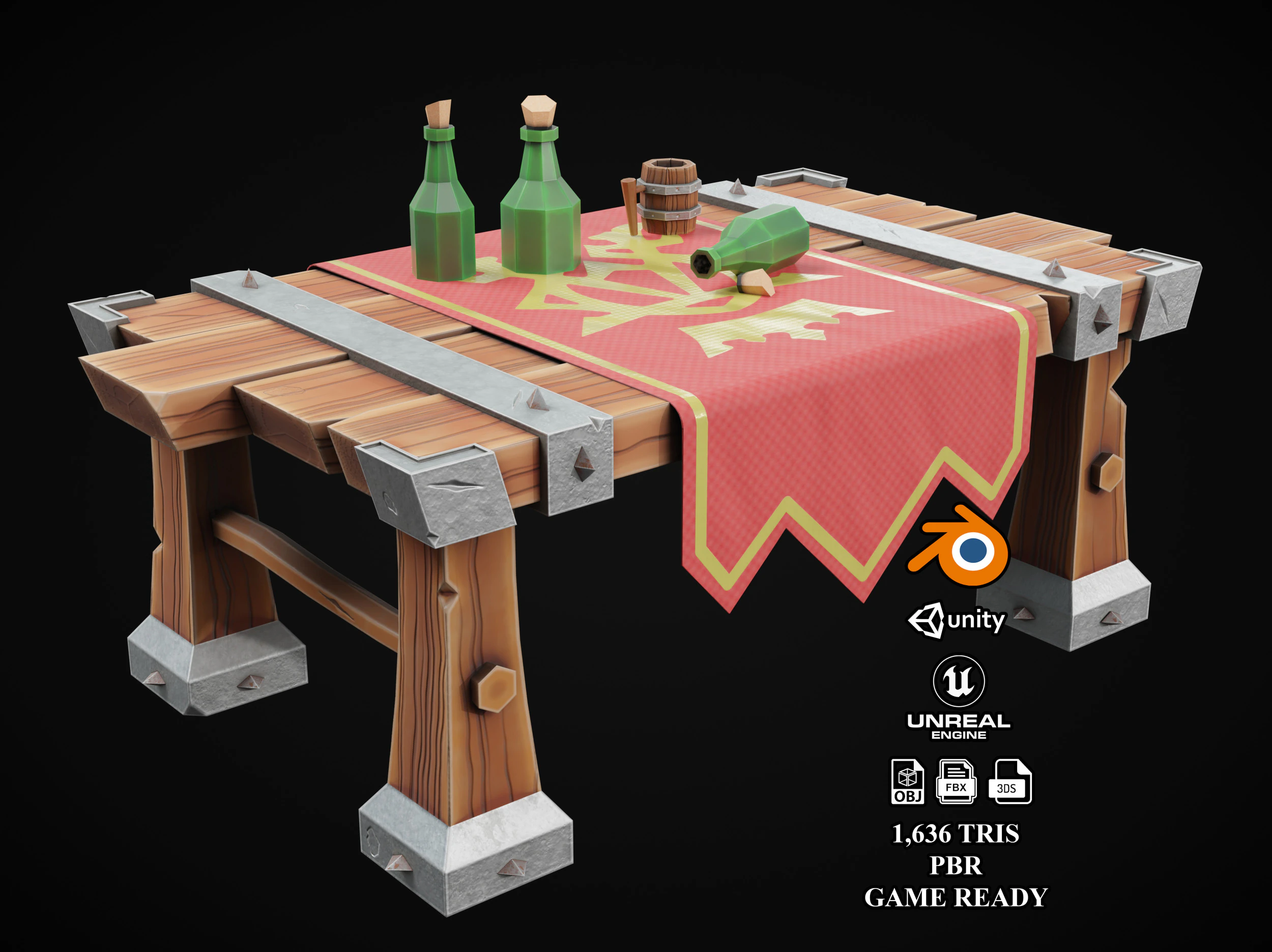 Stylized Table 3D Model .c4d .max .obj .3ds .fbx .stl .blend 