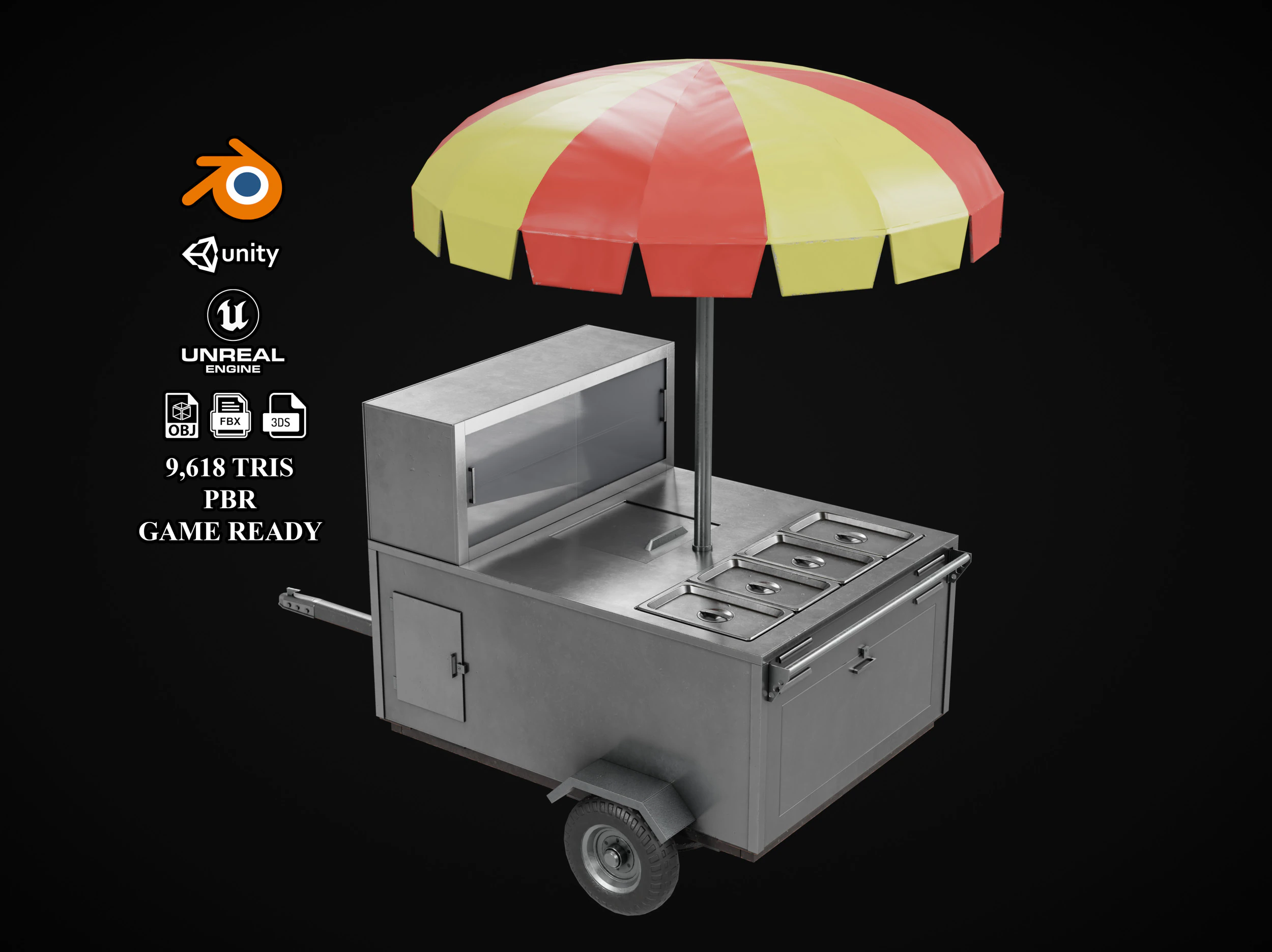 Hot Dog Cart 3D Model .c4d .max .obj .3ds .fbx .stl .blend 