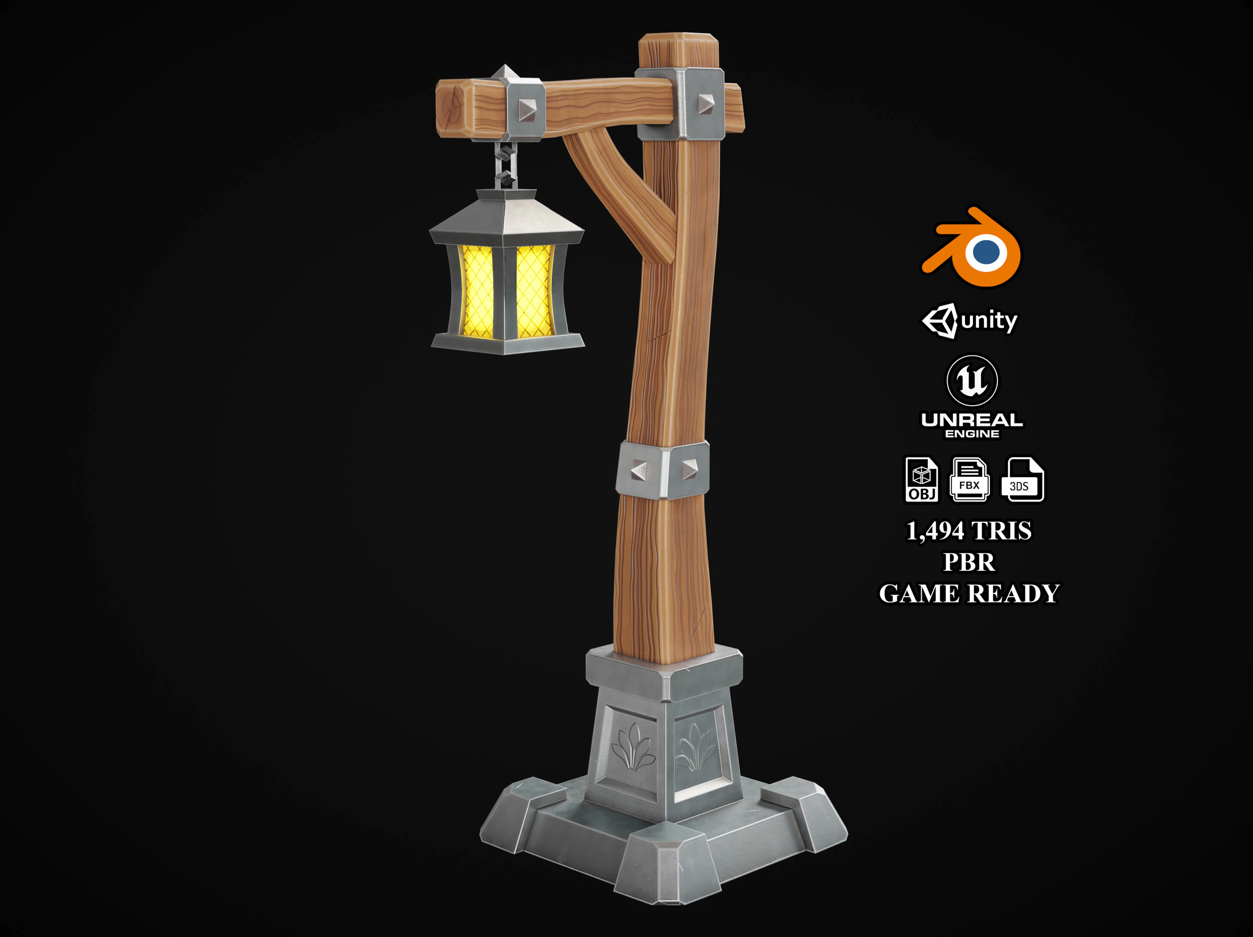Stylized Lamp post 3D Model .c4d .max .obj .3ds .fbx .stl .blend 