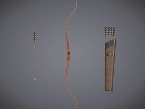 Bow and Arrow with Arrow Case 3D Model