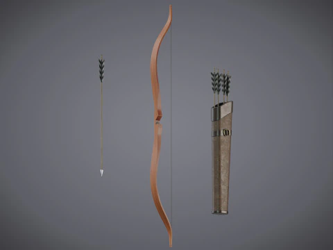 Bow and Arrow with Arrow Case 3D Model