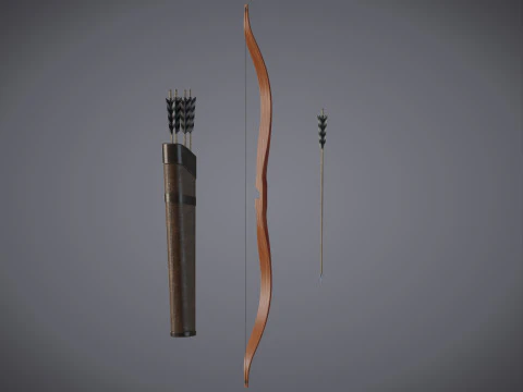 Bow and Arrow with Arrow Case 3D Model