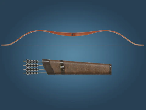 Bow and Arrow with Arrow Case 3D Model
