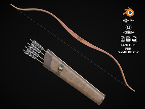 Bow and Arrow with Arrow Case 3D 모델