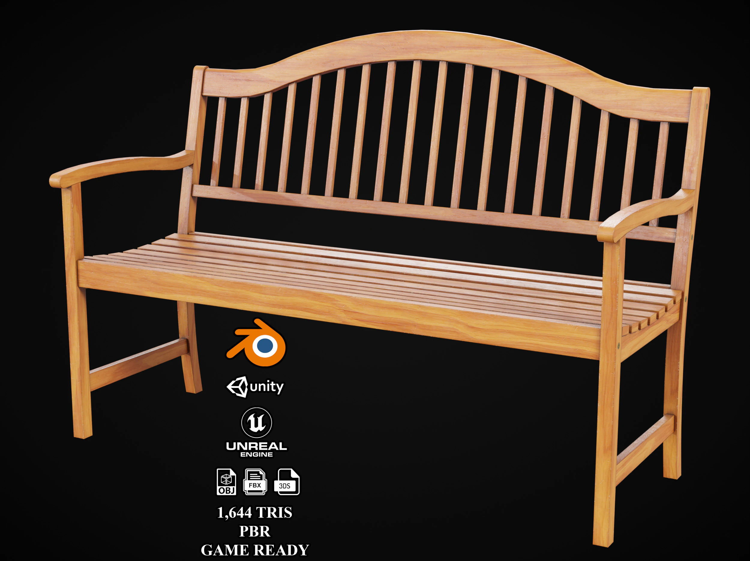 Street Bench 3D Model .c4d .max .obj .3ds .fbx .stl .blend 