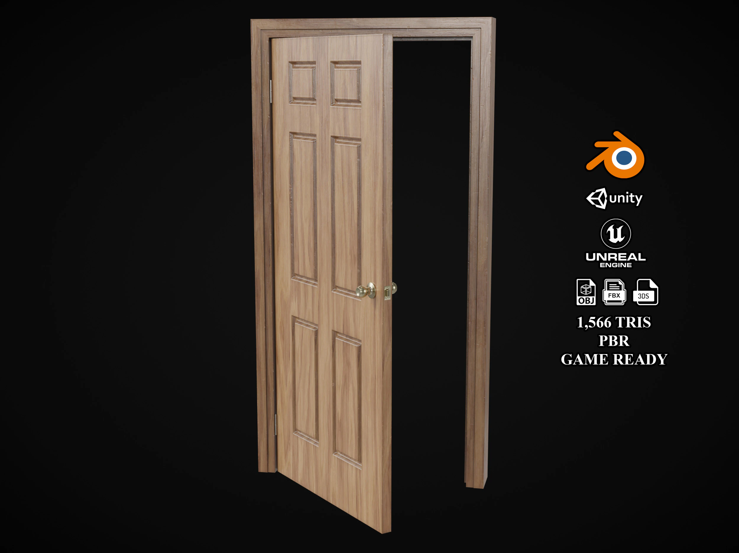 Low Poly Door wooden 3D Model .c4d .max .obj .3ds .fbx .stl .blend 