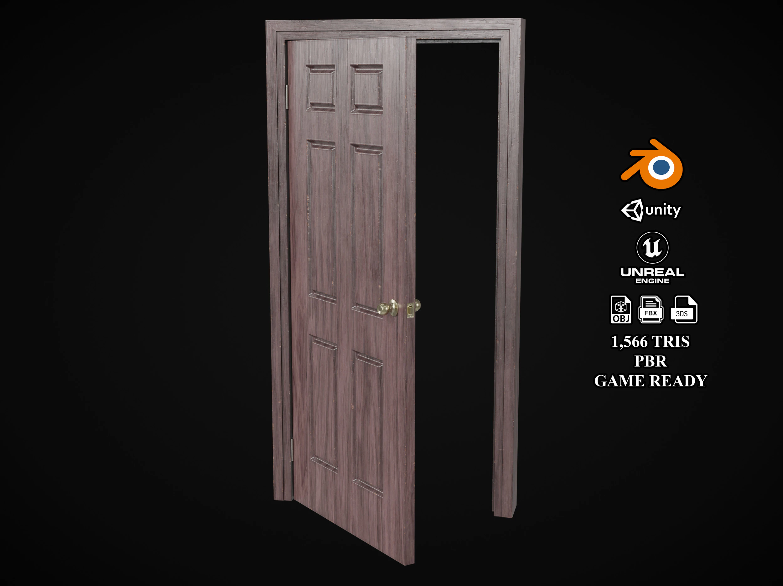 木製ローポリドア 3Dモデル .c4d .max .obj .3ds .fbx .stl .blend 