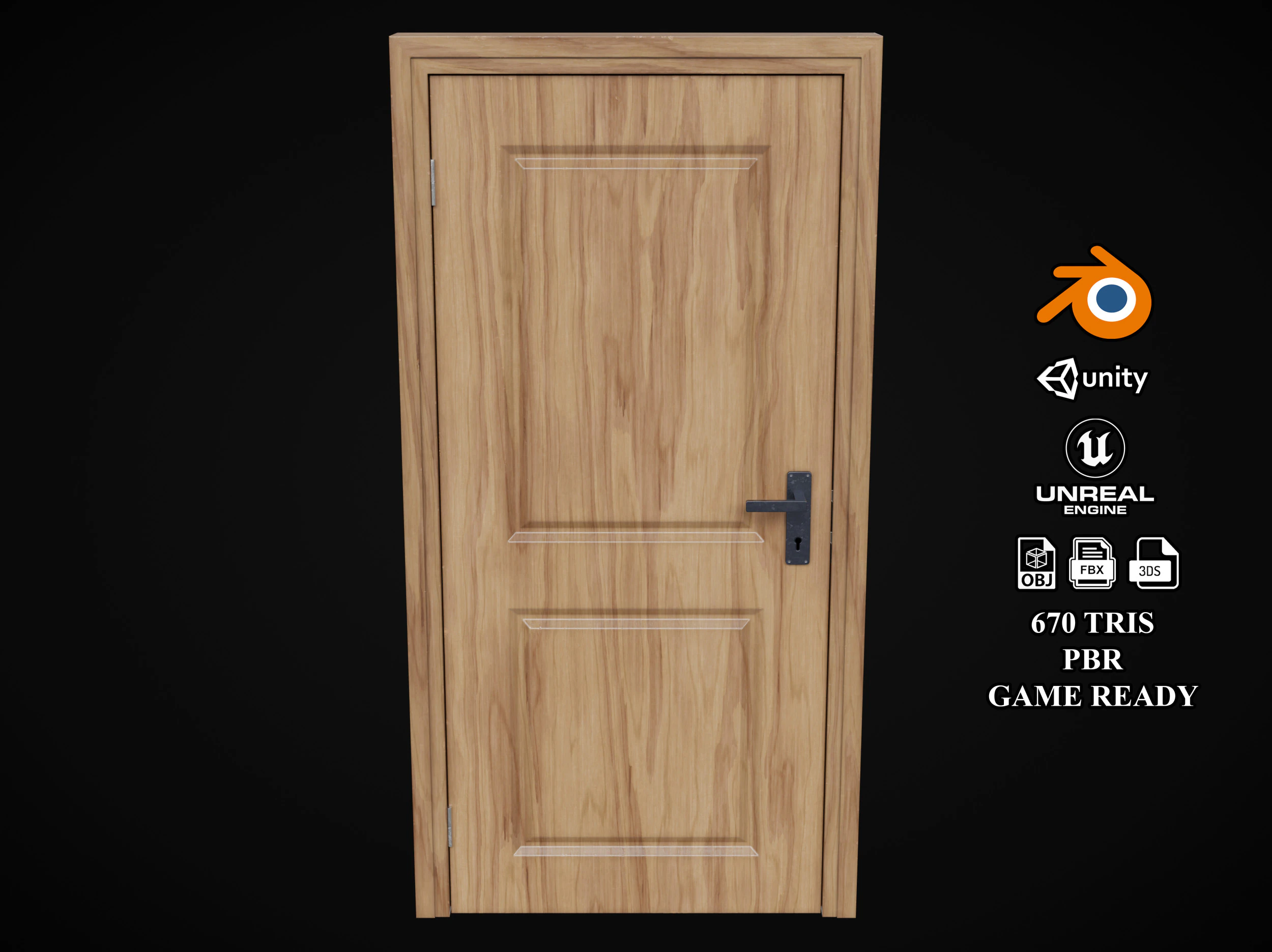 Low Poly Door wooden 3D Model .c4d .max .obj .3ds .fbx .stl .blend 