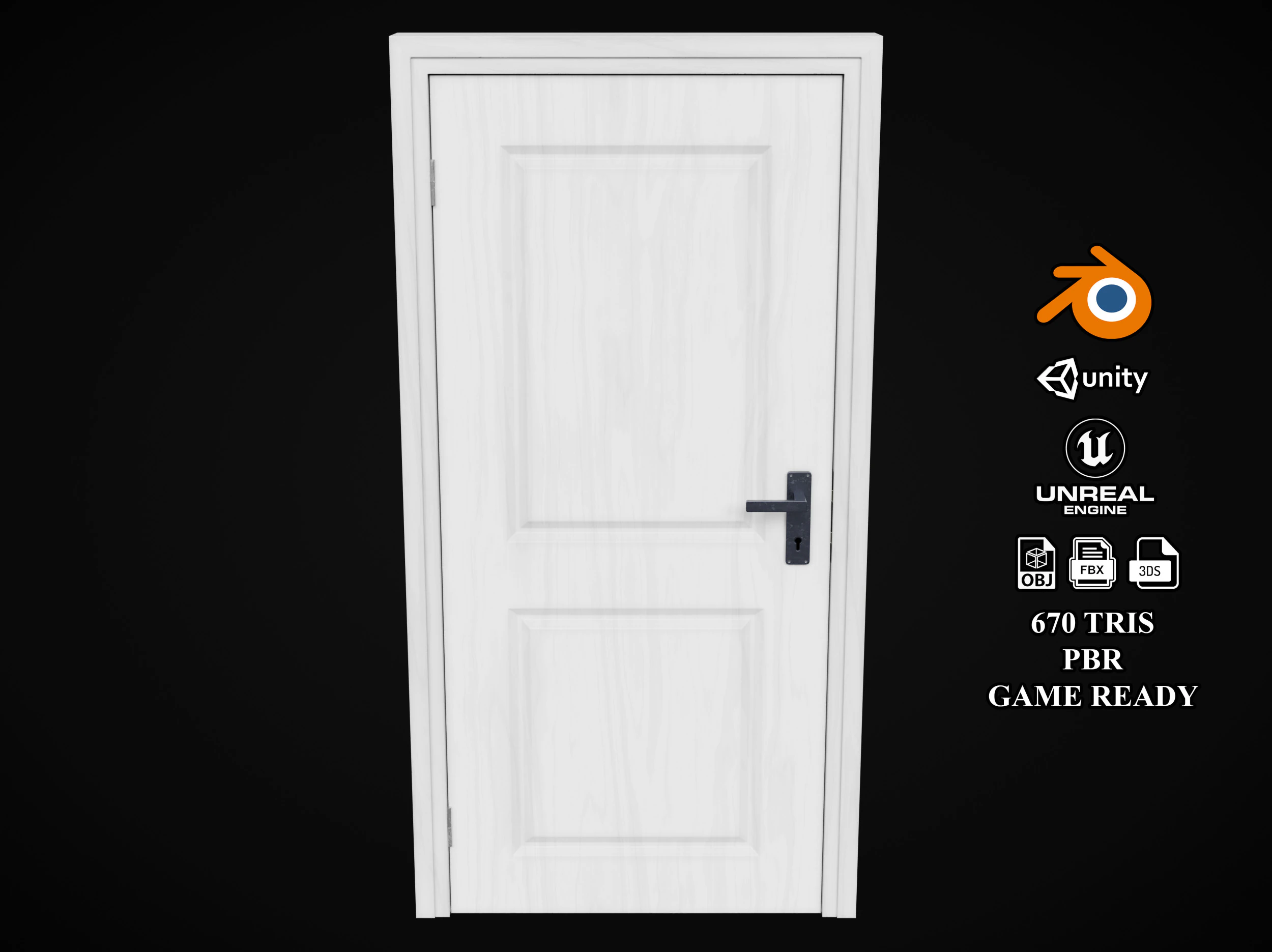 Low Poly Door wooden 3D Model .c4d .max .obj .3ds .fbx .stl .blend 