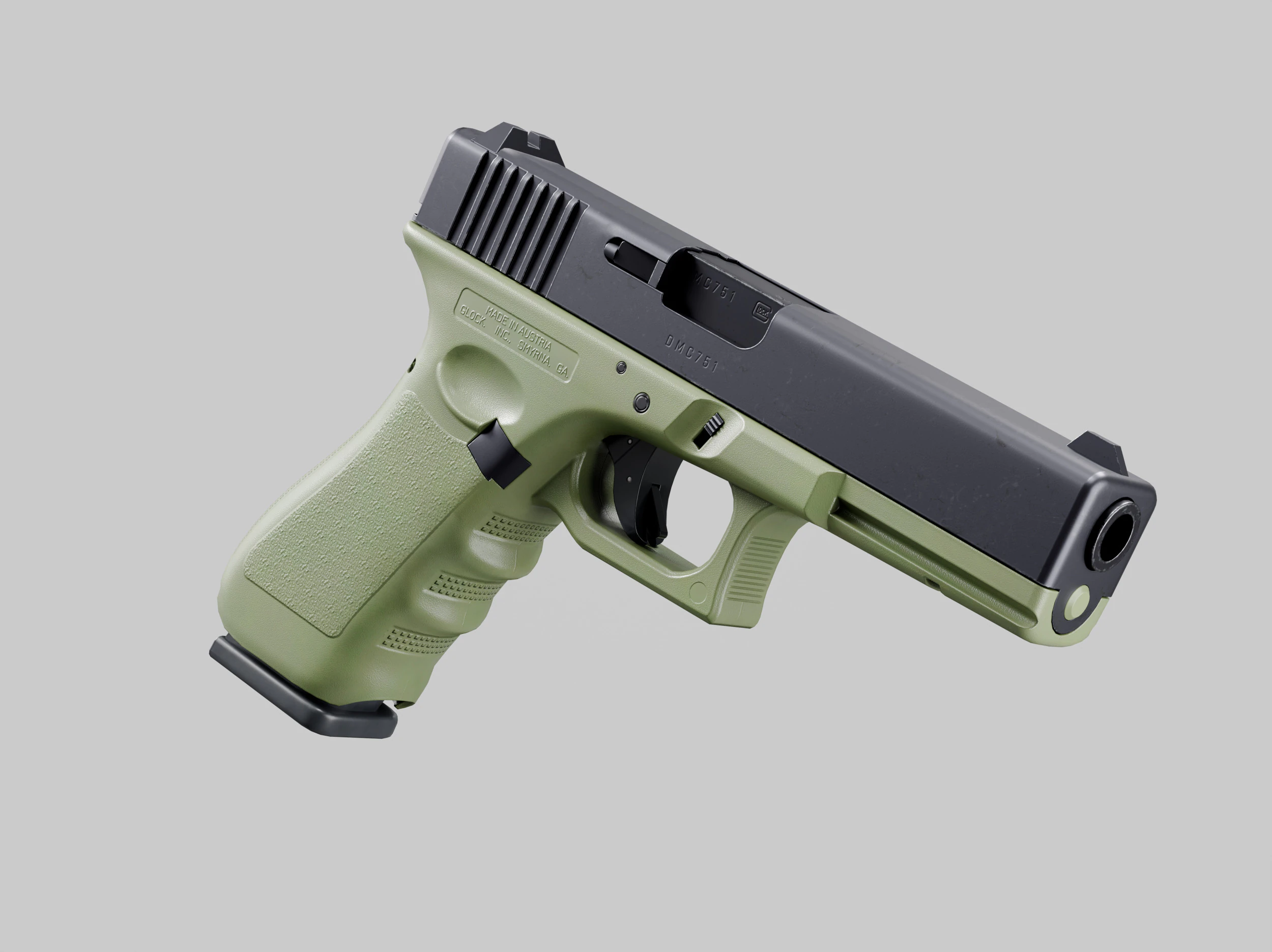 Pistola Glock 17 OD verde Modello 3D .c4d .max .obj .3ds .fbx .stl .blend