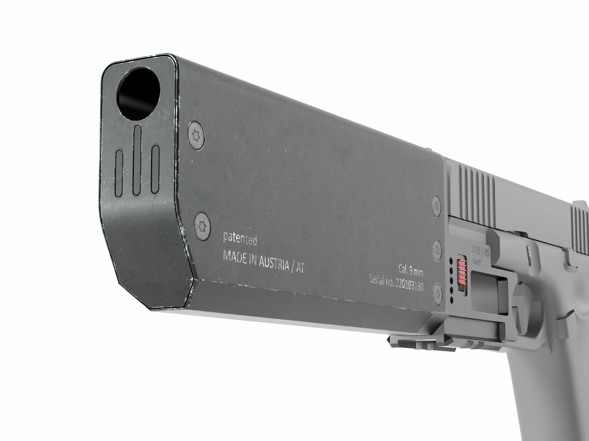 Fischer Development Suppressor for Glock 19 Gen5 3D Model .c4d .max .obj .3ds .fbx .stl .blend 