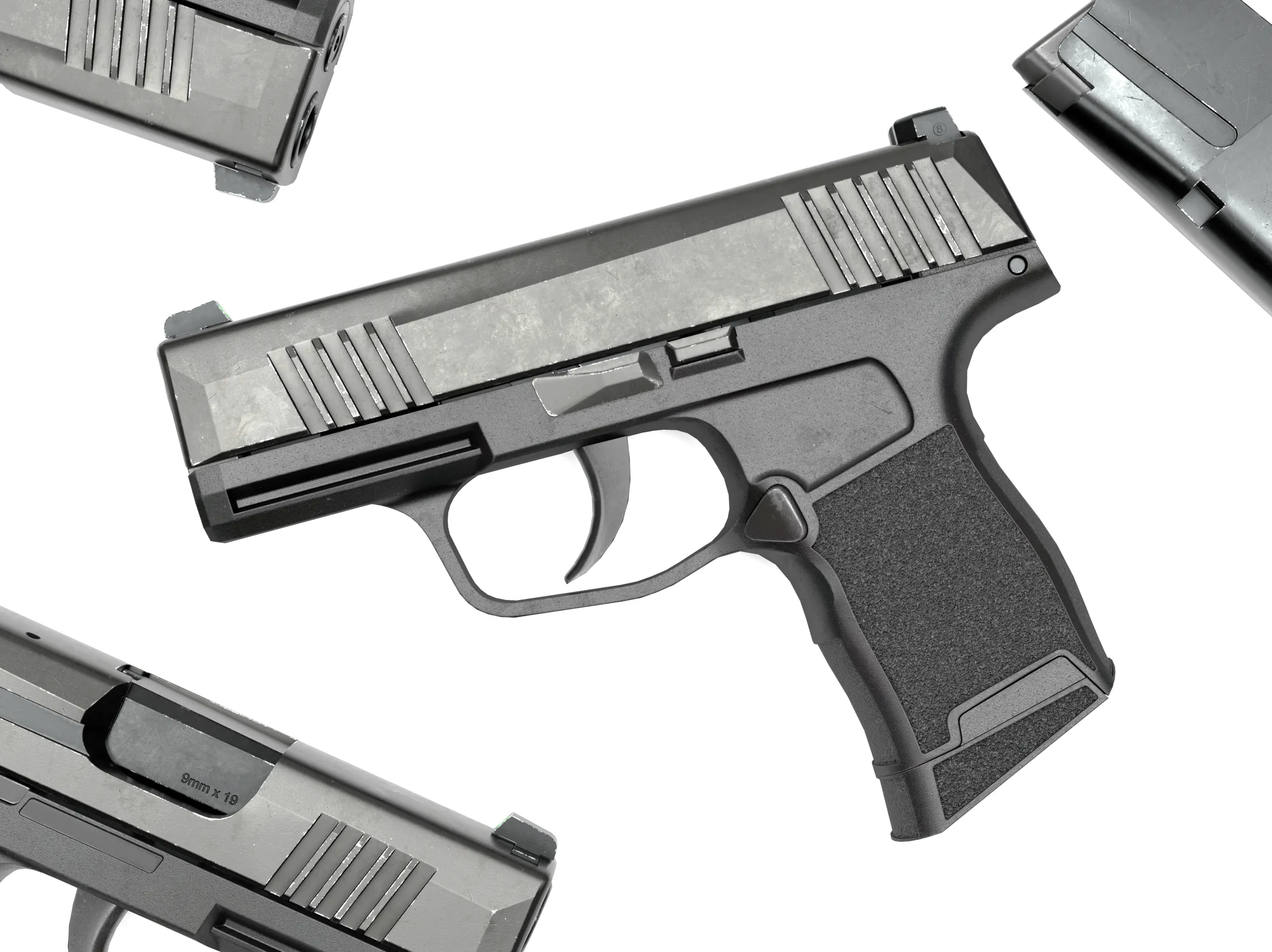 Compact Tactical Pistol 3D Model .c4d .max .obj .3ds .fbx .stl .blend 