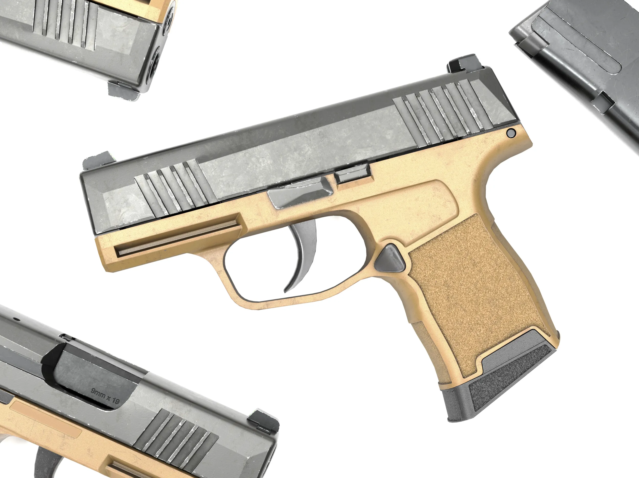 Compact Tactical Pistol FDE 3D Model .c4d .max .obj .3ds .fbx .stl .blend 