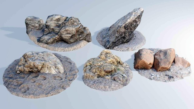 5 Rocks - Photoscanned Beach Rock Models Model 3D .c4d .max .obj .3ds .fbx .stl .blend 