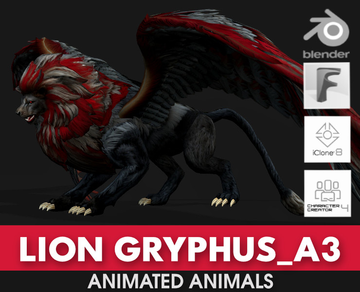 Lion GryphusA3 Modello 3D .c4d .max .obj .3ds .fbx .stl .blend 