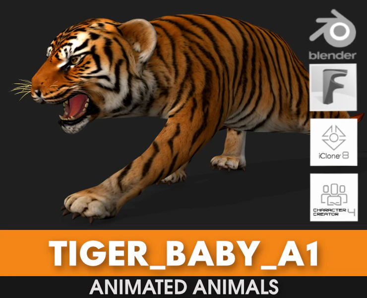 Тигр BaByA1 3D Модель .c4d .max .obj .3ds .fbx .stl .blend 