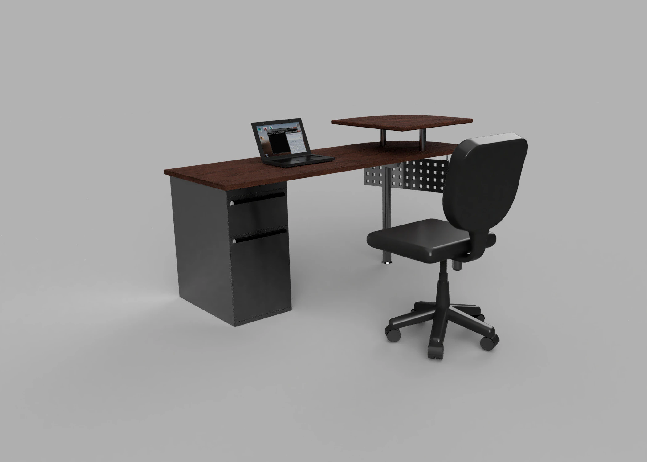 Modern 3D Desk with Laptop Ergonomic Chair Wooden Metal Office Workstation 3D Model .c4d .max .obj .3ds .fbx .stl .blend 