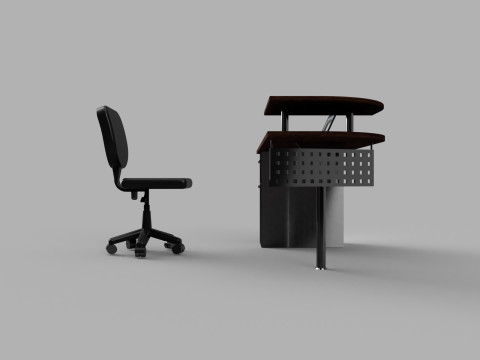 Modern 3D Desk with Laptop Ergonomic Chair Wooden Metal Office Workstation 3D Модель