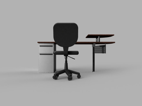 Modern 3D Desk with Laptop Ergonomic Chair Wooden Metal Office Workstation 3D Модель