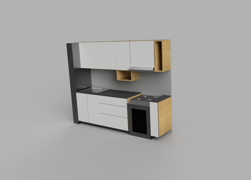 Modern Compact Mini Kitchen with Overhead Shelves Modèle 3D .c4d .max .obj .3ds .fbx .stl .blend