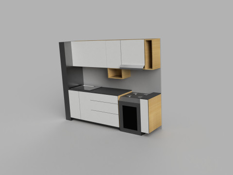 Modern Compact Mini Kitchen with Overhead Shelves 3D-Modell