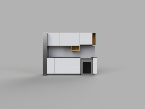 Modern Compact Mini Kitchen with Overhead Shelves Modèle 3D