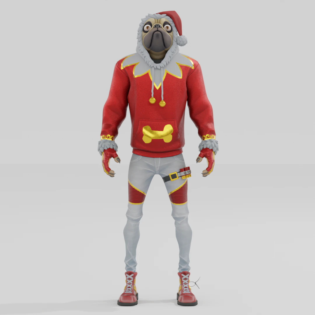 Festive Doggo - Fortnite 3D Model .c4d .max .obj .3ds .fbx .stl .blend 