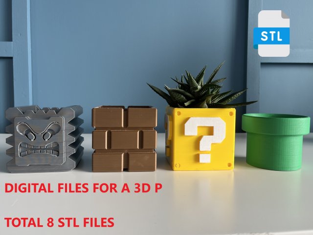 Bros Mario Blocks Planter and Boxes 3D Print Model .c4d .max .obj .3ds .fbx .stl .blend 