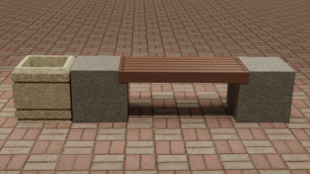 Bench and trash can 3D Model .c4d .max .obj .3ds .fbx .stl .blend 