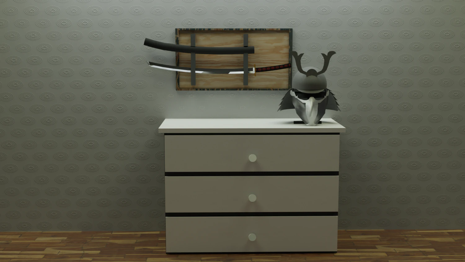 Katana and samurai helmet 3D Model .c4d .max .obj .3ds .fbx .stl .blend