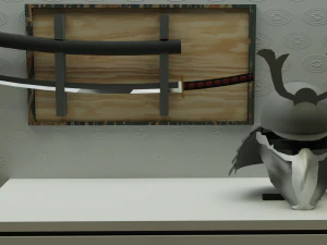 Katana and samurai helmet 3D Model