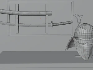 Katana and samurai helmet 3D Model