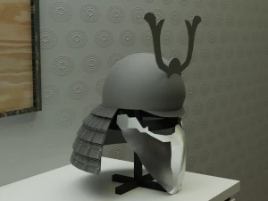 Katana and samurai helmet 3D Model