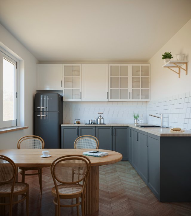 厨房北欧风格室内场景电晕渲染器 3D 模型 .c4d .max .obj .3ds .fbx .stl .blend 