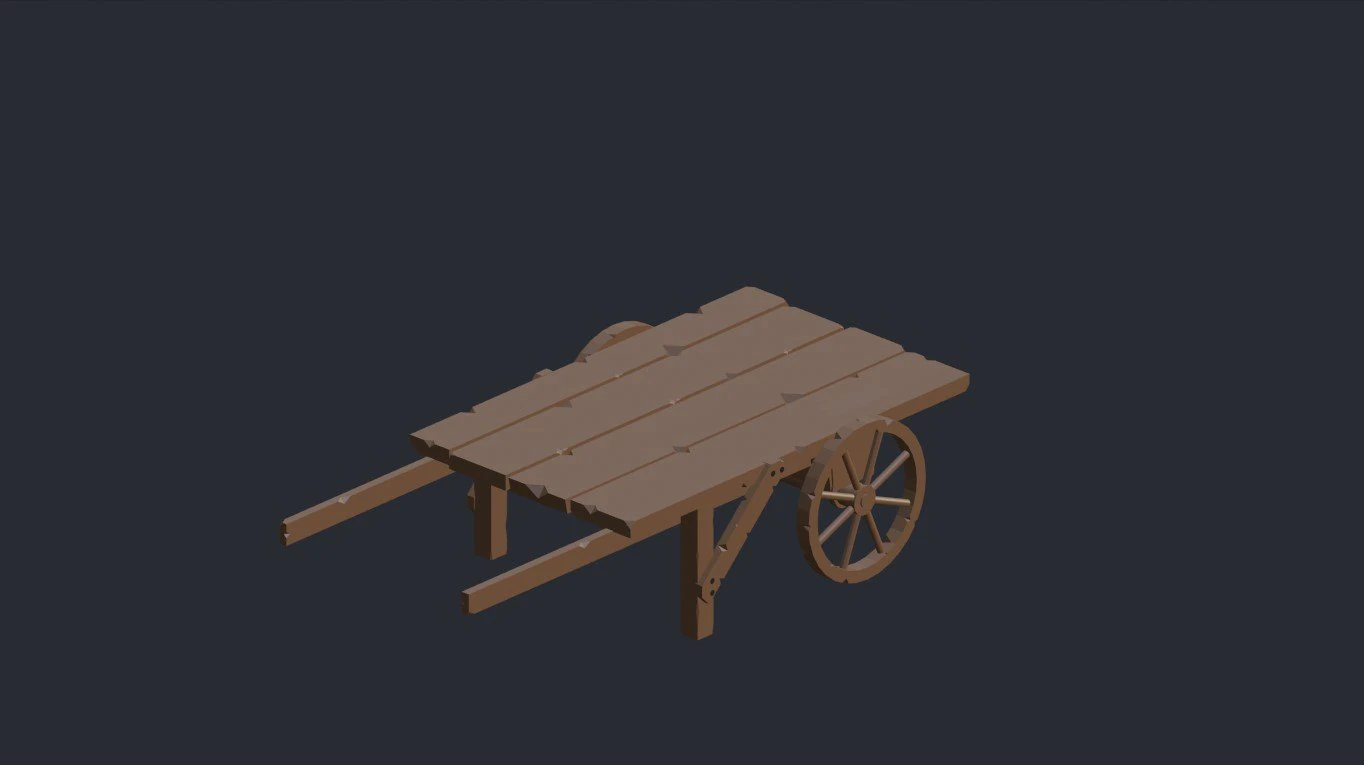 Wooden cart low poly 3D Model .c4d .max .obj .3ds .fbx .stl .blend
