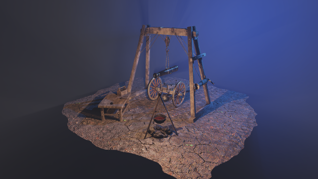 Repair of cannon on wheels Low-poly 3D 모델 .c4d .max .obj .3ds .fbx .stl .blend 