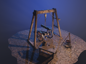 Repair of cannon on wheels Low-poly 3D 모델