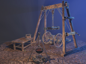 Repair of cannon on wheels Low-poly 3D 모델