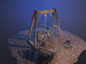 Repair of cannon on wheels Low-poly 3D 모델